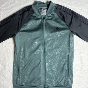 Adidas Ladies Embossed Print Track Jacket Full-Zip Climalite Jacket Size S Green